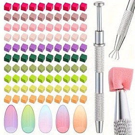 Resim 100 adet Mini Değiştirilebilir Tırnak Sanatı Sünger Blokları, Gradyan Tırnak Sanatı Sünger Tırnak Araçları için Uygun, Tırnak Malzemeleri Tırnak Aksesuarları 100 adet Renkli Sünger Kutu + 1 Kalem ile 