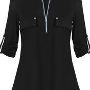 Resim Kadınlar İçin 3/4 Kol Aylak Kemerli Çalışma Tunik Üstü, İş Casual Üst, İ Ofis Giyim, Dönüşlü Kol Bluzu, Ku 