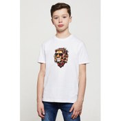 Resim Old Skull Leon Aslan Baskılı Unisex Çocuk Beyaz T-Shirt 