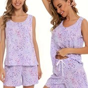 Resim Kadınlar için Yıldızlı Gökyüzü Baskılı Pijama Takımı - Rahat Gevşek Tank Top & Şort, Nefes Alabilen Polyester Karışımı, Makinede Yıkanabilir - İlkbahar & Yaz için Mükemmel 