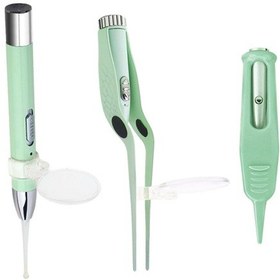 Resim Wezone Yeşil Bebek Kulak Ve Burun Temizleme Seti: Led Işıklı Şarjlı Kulak Çatalı, Pinçesi, 4 Adet Değiştirilebilir Uç Ve Metal Kulak Çatalı 