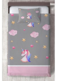 Resim Mekta Home Bebek Ve Çocuk Odası Unicorn Ve Seksek Desenli Yatak Örtüsü Renkli 