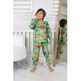 Resim Zuzunga Dinozor Desenli Erkek Çocuk Pijama Takımı Yeşil 