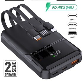 Resim Snp-3006 10.000 Mah Hızlı Şarj Led Göstergeli Powerbank 3in1 Dahili Kablolu Powerbank Çoklu Giriş Siyah 