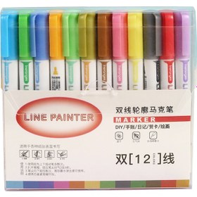 Resim Lemestar 12 Renkli Çift Çizgili Kalem Seti - Günlük, El İşi Ve Kart Yapımı İçin İdeal Çok Renkli İşaretleyici Çok Renkli 