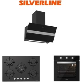 Resim Silverline Siyah Cam Ankastre Set (3472 Bold 60+cs5365b01+bo6503b01) 