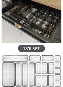Resim 18'li Modüler Set Kaşıklık Çekmece Içi Düzenleyici Çatal Kaşık Bıçak Düzenleme Organizeri Antrasit 