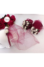 Resim Gelincimherşey 10'lu Bordo Tüllü Çiçek Pıtırcık Süslü Nedime Tacı 