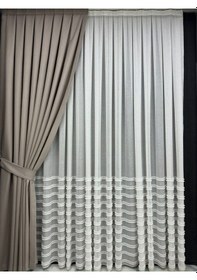 Resim Matsu Taş Rengi Pamuklu Fon Perde 1/3 Sık Pile Taş 