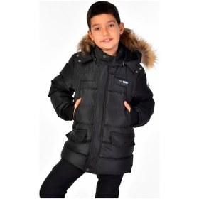 Resim Natürel Kürklü Erkek Çocuk Şişme Mont 51246-siyah Siyah 
