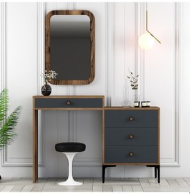 Resim Lizbon Makyaj Masası Aynalı - Ceviz / Antrasit 