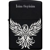 Resim Neo Hediye Kartal Figürlü Kişiye Özel Isimli Benzinli Siyah Metal Çakmak 
