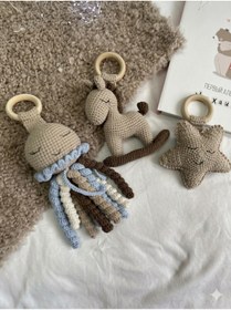 Resim NEVAMATÖLYE El Örgüsü Amigurumi 3’lü Bebek Çıngırak Seti - Organik Diş Kaşıyıcılı Uyku Arkadaşı 