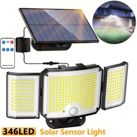 Resim 1/2 adet 346LED Güneş Enerjili Dış Mekan Işığı, Hareket Sensörü, Güneş Güvenlik Spot Işığı, Su Geçirmez, Uzaktan Kumanda ve 3 Aydınlatma Modu, Yaya Işıkları Kapalı, 3 Güneş Sel Işıkları, Avlu, Garaj, Veranda ve Duvar Işıkları 5m Kablo ile İç Mekan İçin de 
