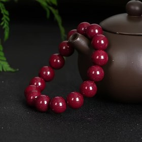 Resim Elle cilalanmış doğal cinabar bileklik - cinsiyetsiz bohem tarzı, günlük giyim ve Noel hediyeleri için kırmızı taş boncuklar, erkekler ve kadınlar için şık tasarım, tüm mevsimler için aksesuar, cinsiyetsiz mücevher | Minimalist tasarım | El yapımı mücevher 