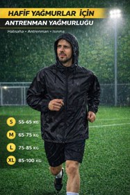 Resim Liggo Erkek Siyah Antrenman Yağmurluğu Futbol Yağmurluk Gizli Kapşonlu Rüzgarlık 