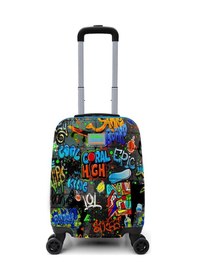 Resim Elatae Policarbon Kırılmaz Çocuk Valizi Siyah Mavi Grafiti Desenli 