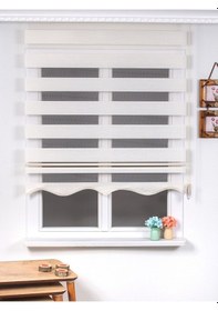 Resim Ekru R-18 Bambu Zebra Stor Güneşlik Perde Etek Dilimli Alüminmyumkasa Ekru 