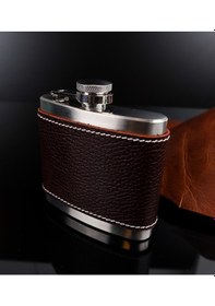 Resim Perlotus Siyah Derili 5 Oz-150 Cc Hunili Çelik Viski İçki Konyak Matarası 