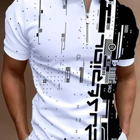 Resim Erkekler için Büyük Beden Golf Gömleği, Polo Gömleği, Kısa Kollu, Normal Beden, Moda Tasarımı, Karışık Renk, Fermuar Detaylı Rahat Üst 