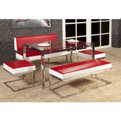 Resim Masa-LOCA BANK takım Model Metal Çelik Nikelaj Suni deri kırmızı beyaz döşeme Temper Cam El Yapım 