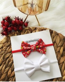 Resim Derinkids 2'li Kırmızı Beyaz Çiçekli Bebek Bandana Seti 