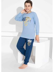 Resim Tarık Erkek Çocuk Desenli Uzun Kollu Pijama Takımı-958 Mavi 