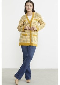 Resim Kazayağı Motif Oversize Triko Ceket - Güneş 001 