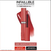 Resim Loreal Paris Infaillible Laque Resistance Likit Parlak Ruj - 635 Worth It Medium 