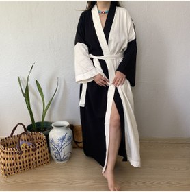 Resim Mutlu Gün Marketi Müslin Kaftan Kimono Uzun Siyah 