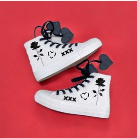 Resim amazoondesing rose gül özel kalp bagcıklı baskılı sneaker spor ayakkabı 
