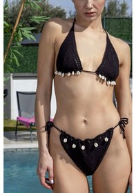 Resim Mayom Siyah Deniz Kabuğu İşlemeli Örgü Bikini Takımı-siyah Siyah 
