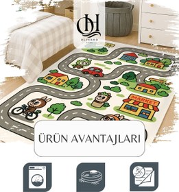 Resim Olverno Home Oyun halısı makinede yıkanabilir kaymaz taban leke tutmaz çocuk halısı 