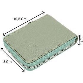Resim Westpolo Hakiki Deri Kağıt Para Ve Bol Şeffaf Kart Bölmeli, Fermuarlı Unisex Kartlık - Mint Yeşili 