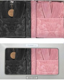 Resim Özdilek Bornoz Takımı Curve Aile Seti Çift Kişilik Pembe-antrasit Pembe-antrasit 