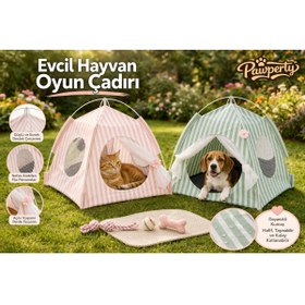 Resim PAWPERTY Evcil Dostlarımız İçin Eğlenceli Oyun Çadırı Pembe Ev ve Dış Ortama Uygun 