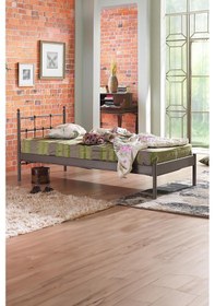 Resim Lalas-s Tek Kişilik Ferforje Metal Karyola-kahverengi Ahşap Latalı 