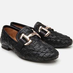 Resim HOTİÇ Kadın Deri Siyah Örgü Detaylı Tokalı Klasik Loafer 