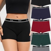 Resim 5'li Paket SWEET Kadın Low-Rise Boyshort İç Çamaşırı - Yumuşak, Minimalist Kontrast Bel Detaylı Harf Desenli, 5 Renk (Siyah/Lacivert/Kırmızı/Bordo/Gri) Günlük Rahatlık için, Şık Yazılı, Pürüzsüz Dokulu 
