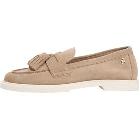 Resim Tommy Hilfiger Hafif Süet Kadın Püsküllü Bej Loafer-13200 Sandalwood 
