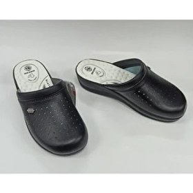 Resim Gezer Siyah 4 Nokta Ortopedik Taban Sabo Hastane Iş Terliği Unisex Tekstil Malzeme ile Rahat Kullanım 