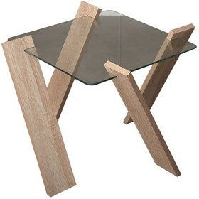 Resim Roman Cam Yan Sehpa Mini Açık Meşe / Çiçeklik Sehpa 