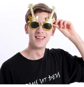 Resim MCM Group Altın Renk Rockn Roll Gitar Şekilli Parti Gözlüğü 15X15 cm - Lisinya 