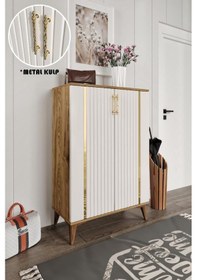 Resim Lyra Metal Kulp Ayakkabılık Çok Amaçlı Dolap Mutfak Kiler Balkon Ekru Ceviz Ekru 