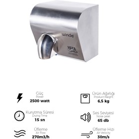 Resim Winde 2500w Fotoselli Paslanmaz Çelik Gövde El Ve Yüz Kurutma Makinası 