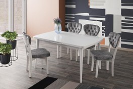 Resim Silva 90x140 CM Açılır Beyaz Masa - 4 Adet Ahşap Gala Sandalye Takımı Sweet Home