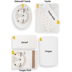 Resim Park Yatak Uyku Seti, Bebek Beşik Uyku Seti - 6 Parça, Bej 