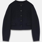 Resim Kadın Lacivert Balon Kol Crop Blazer Lacivert 