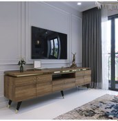 Resim Modern Tv Sehpası Gold Üçgen Kulp Kepli G0m24-2 Ceviz 35 Cm Derin 