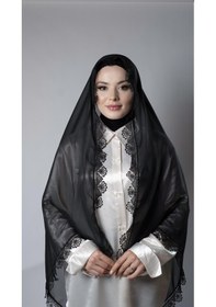 Resim Hürrem Bone Siyah Namaz Başörtüsü Şal Şifon Kumaş Güpürlü 202106 01 